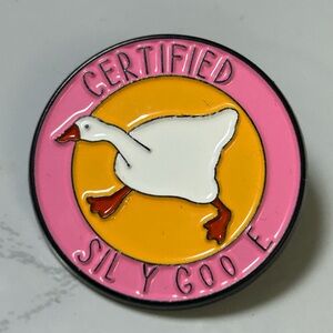 Certified Silly Goose Enamel Pin - Pink, Orange, White
